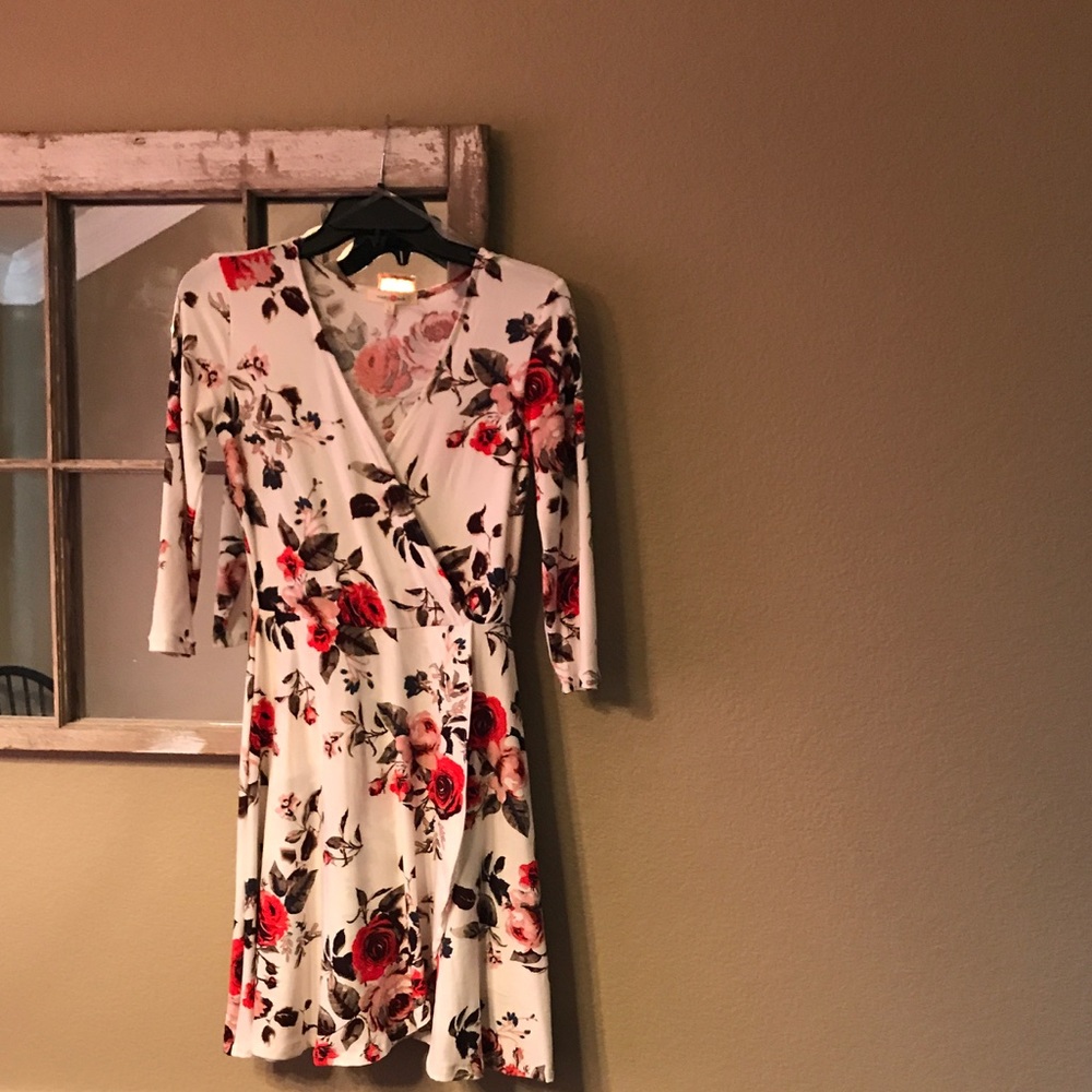 Off White Floral Wrap Dress